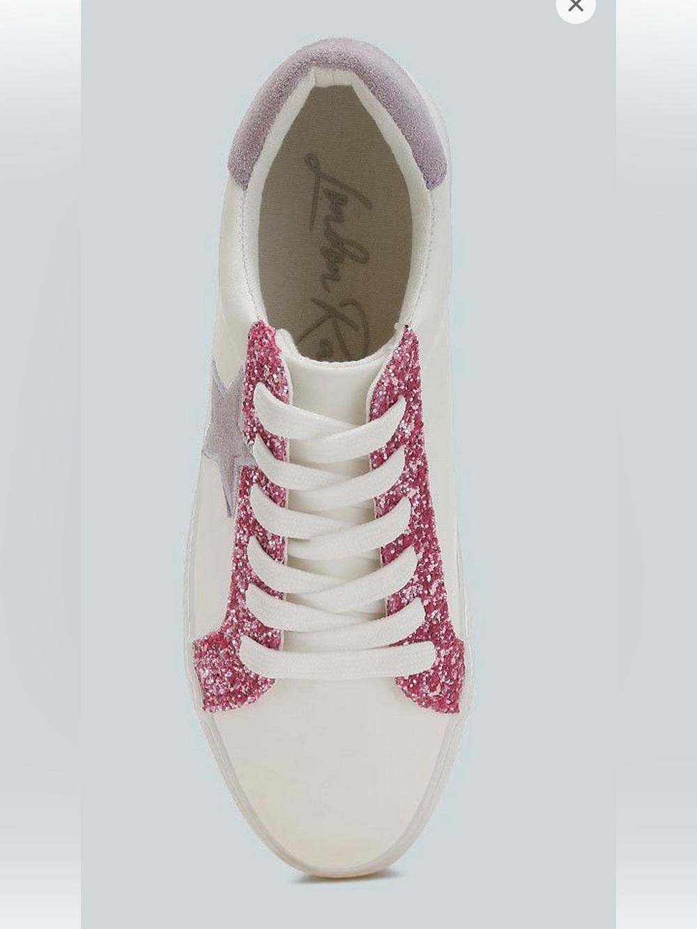 Women’s White Sneakers with Pink Glitter Trim and Lavender Star - Picture 4 of 4